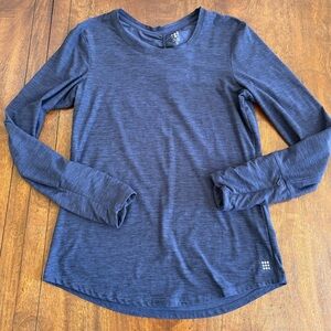 Title Nine Grace LS Shirt Blue Buttah Ruched Zipper Pocket UPF 50 Women S Hike